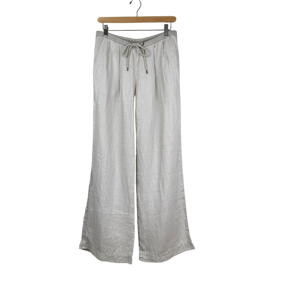 James Perse 100% Linen Wide Leg Drawstring Pants Size 1 Minimalist Resort Summer
